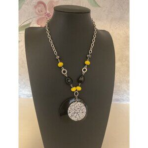 Unique Yellow & Black Beaded Necklace With Circular Pendant
